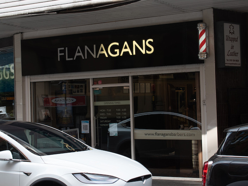 The Frontage Of Flanagans A Classic Mens Barbers Close To Deansgate In Manchester
