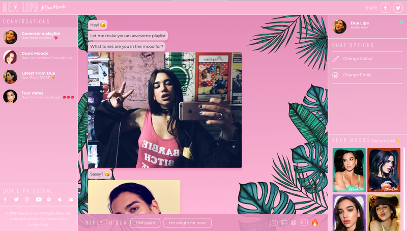 2018 08 09 Dua Lipa Launches Chatbot With Manchester Agency 2